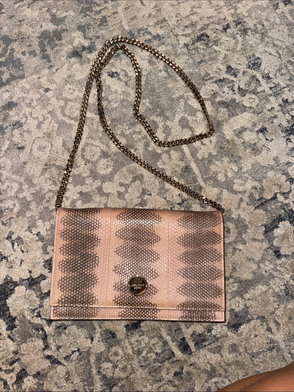 Jimmy Choo Pink Snake-Print Leather Crossbody Wallet with Chain